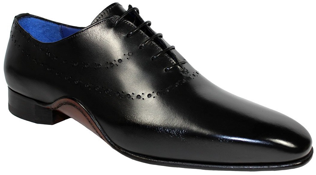 Emilio Franco "Livio" Black Burnished Calfskin Wholecut Oxford Shoes.